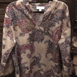 Charter club luxury paisley blouse with tie and fringe sleeves. Size xxl.